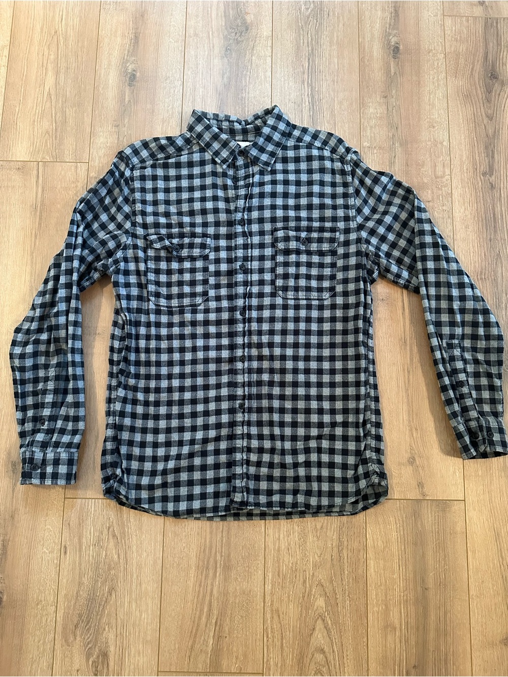 Goodfellow Men's Black and Gray Plaid Button-Up Shirt Large